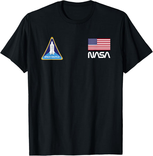 Retro NASA, Space Shuttle, American Flag Logo T shirt T-Shirt - T-Shirt | Black