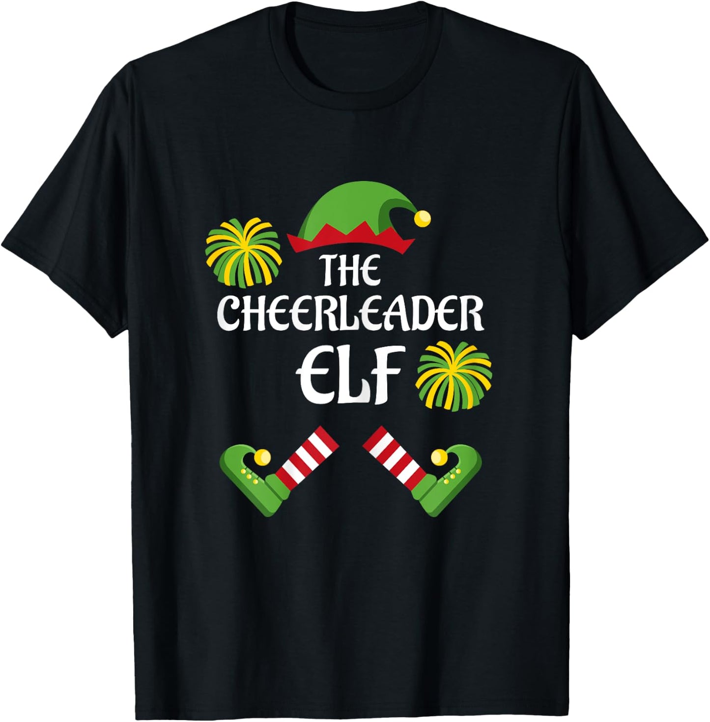 Cheerleader Elf Family Matching Group Christmas Cheer T-Shirt - T-Shirt | Black