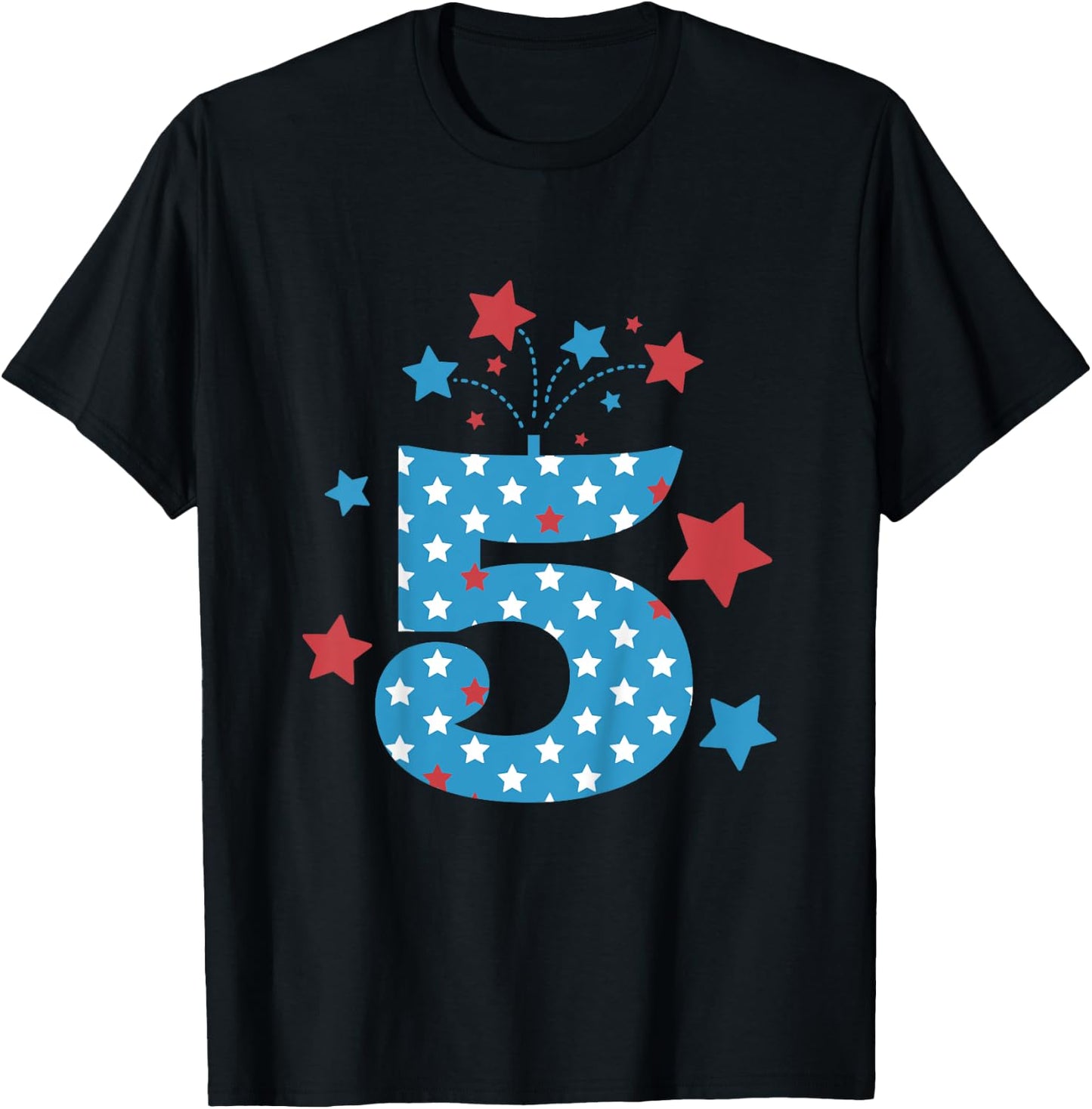 Red, White and Five - 5th Birthday Patriotic Firecrackers T-Shirt - T-Shirt | Black