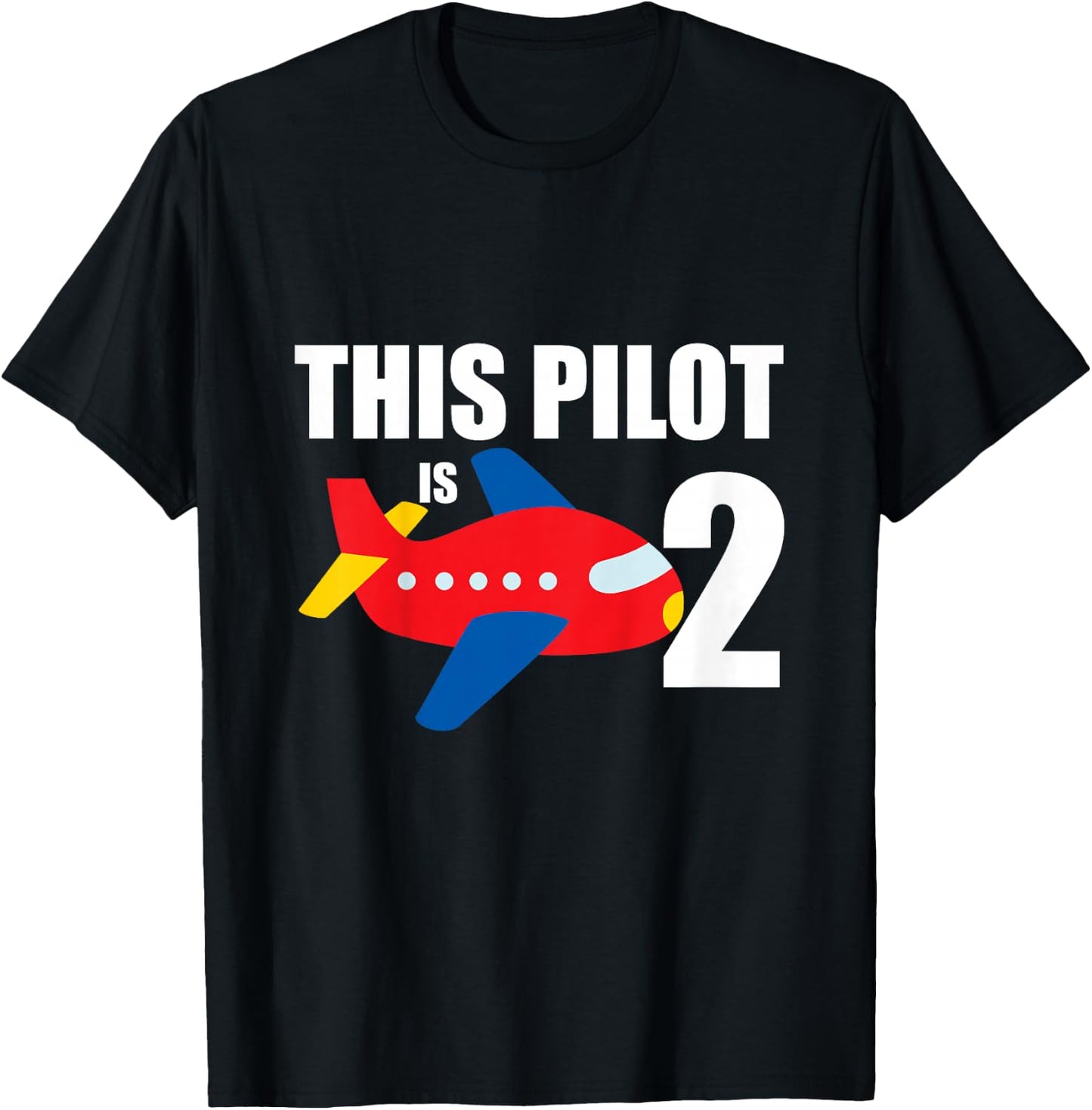 Kids Airplane 2nd Birthday 2 Years Old Toddler Boys Pilot Plane T-Shirt - T-Shirt | Black