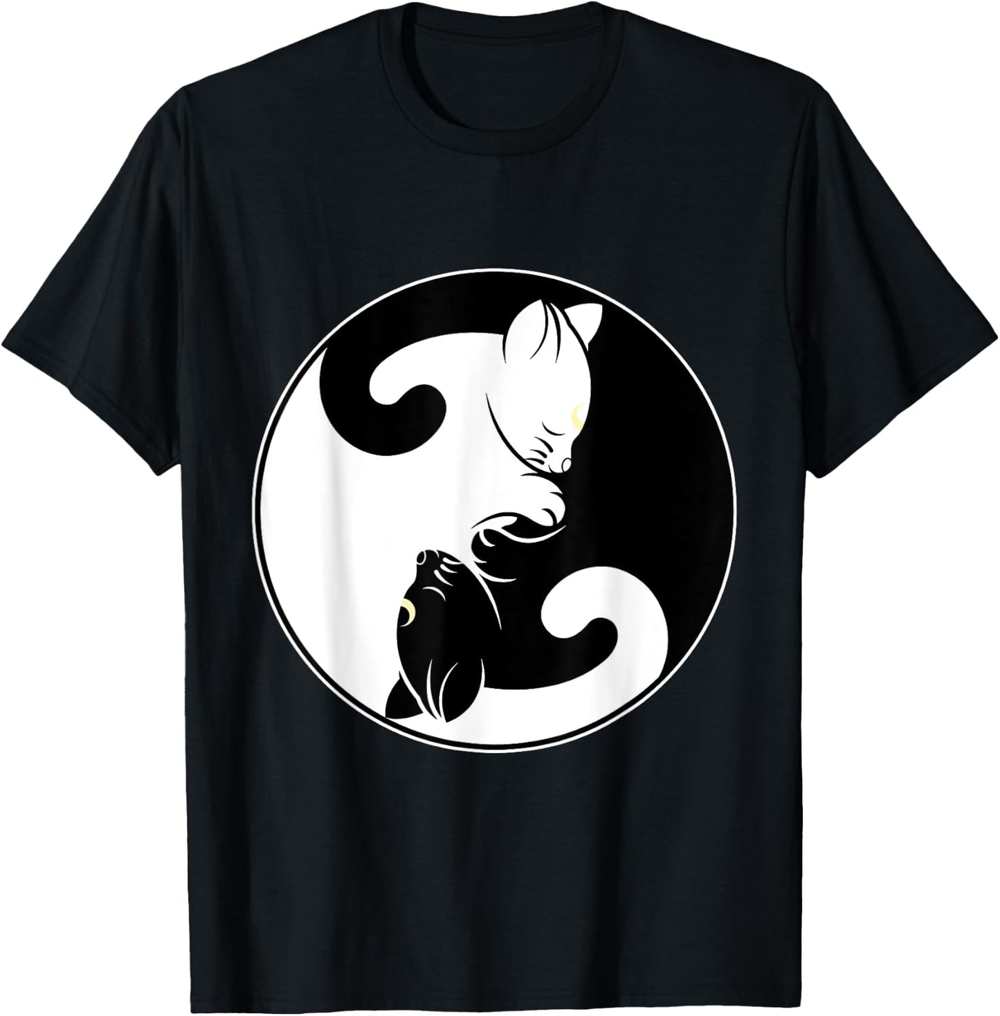 Kawaii Yin Yang Black Cat and Moon Crescent Head Cartoon Cat Kawaii Yin Yang Cat Moon Crescent T-Shirt - T-Shirt | Black