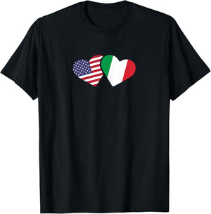 Italy USA Flag T Shirt Heart Italian American Love T-Shirt - T-Shirt | Black
