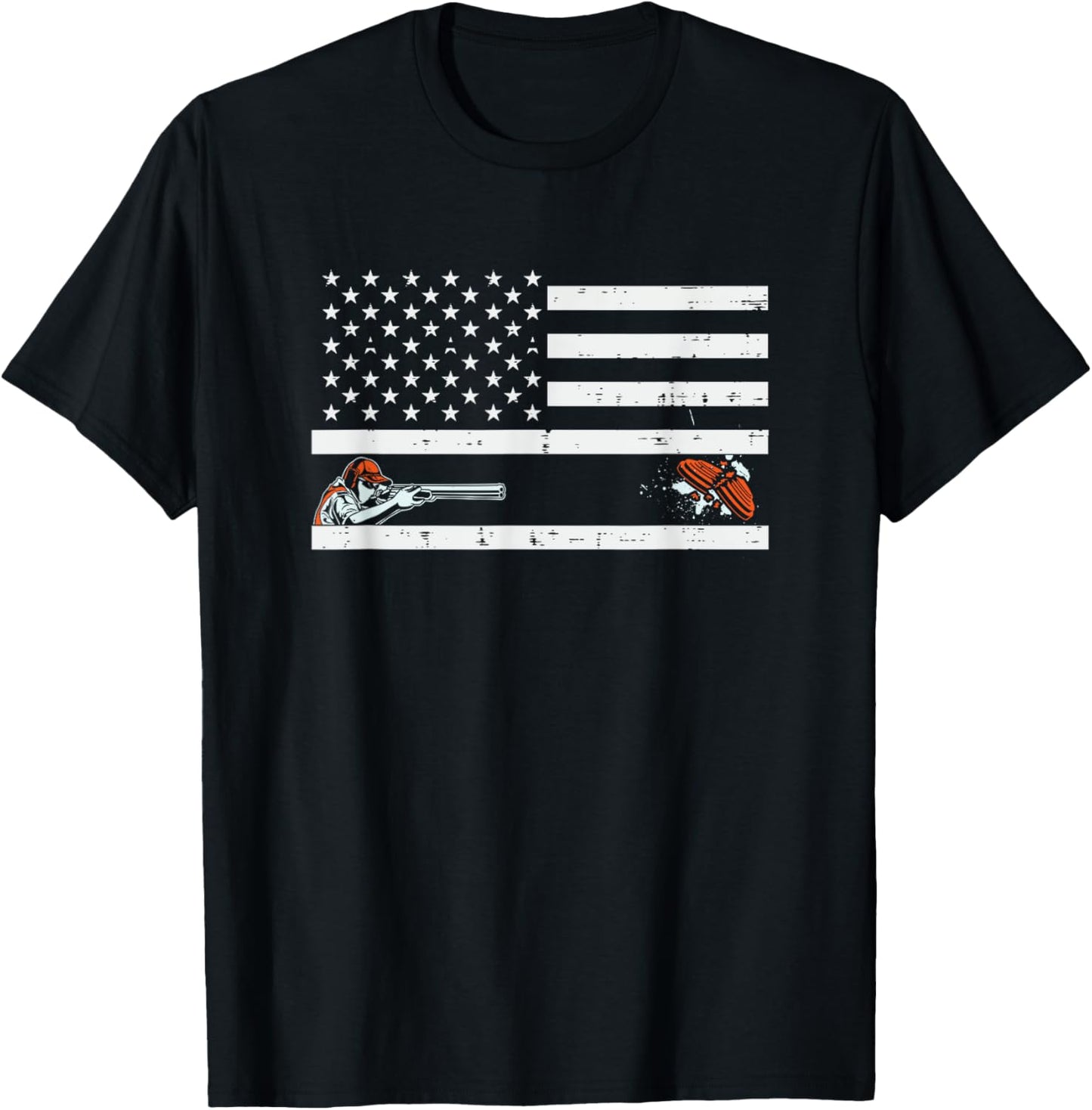 Proud American Skeet Trap Clay Shotgun Shooting - USA Flag Women Men T-Shirt - T-Shirt | Black