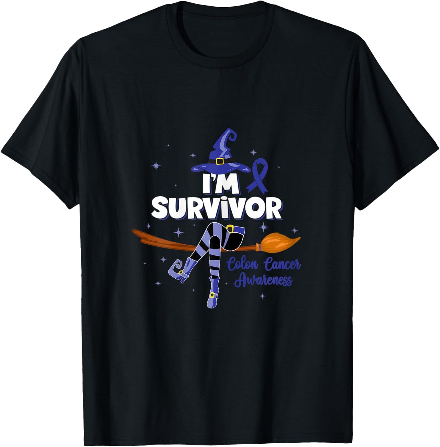 Witch I'm a Survivor Colon Cancer Spooky Halloween T-Shirt - T-Shirt | Black