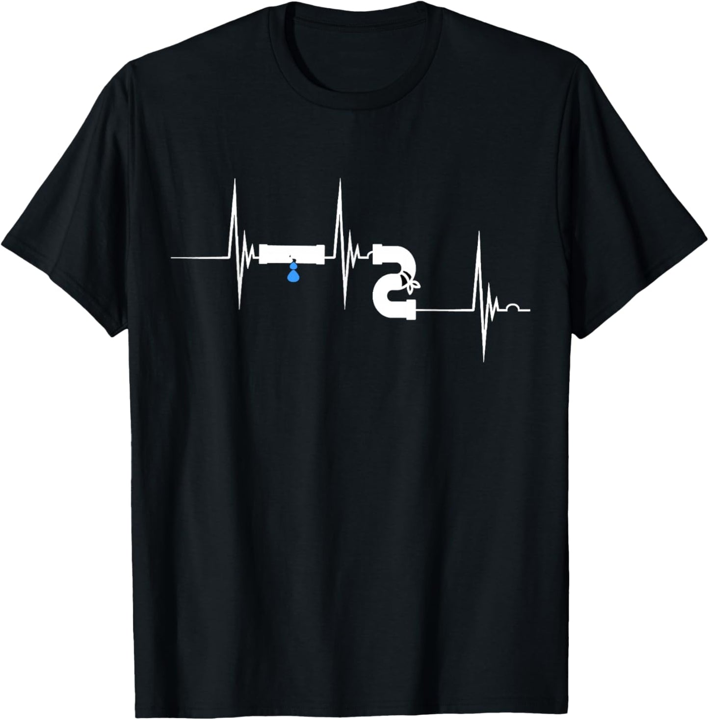 Plumber Plumber Pipe Laying Heartbeat ECG Pulse T-Shirt - T-Shirt | Black