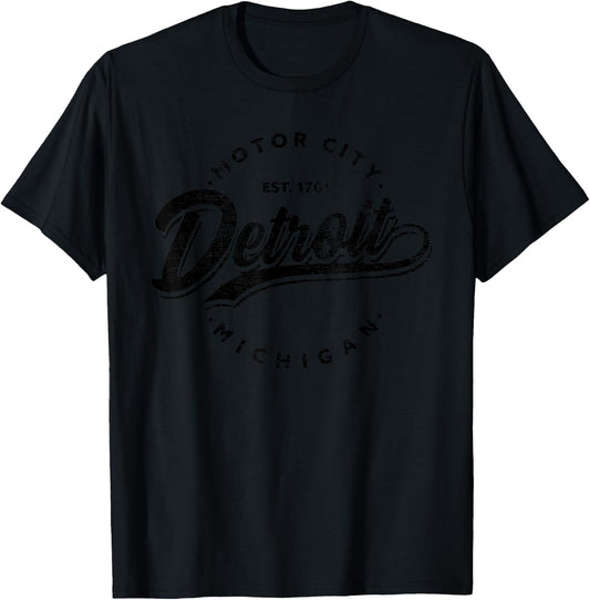 Classic Michiganians Vintage Detroit Motor City Michigan MI T-Shirt - T-Shirt | Black