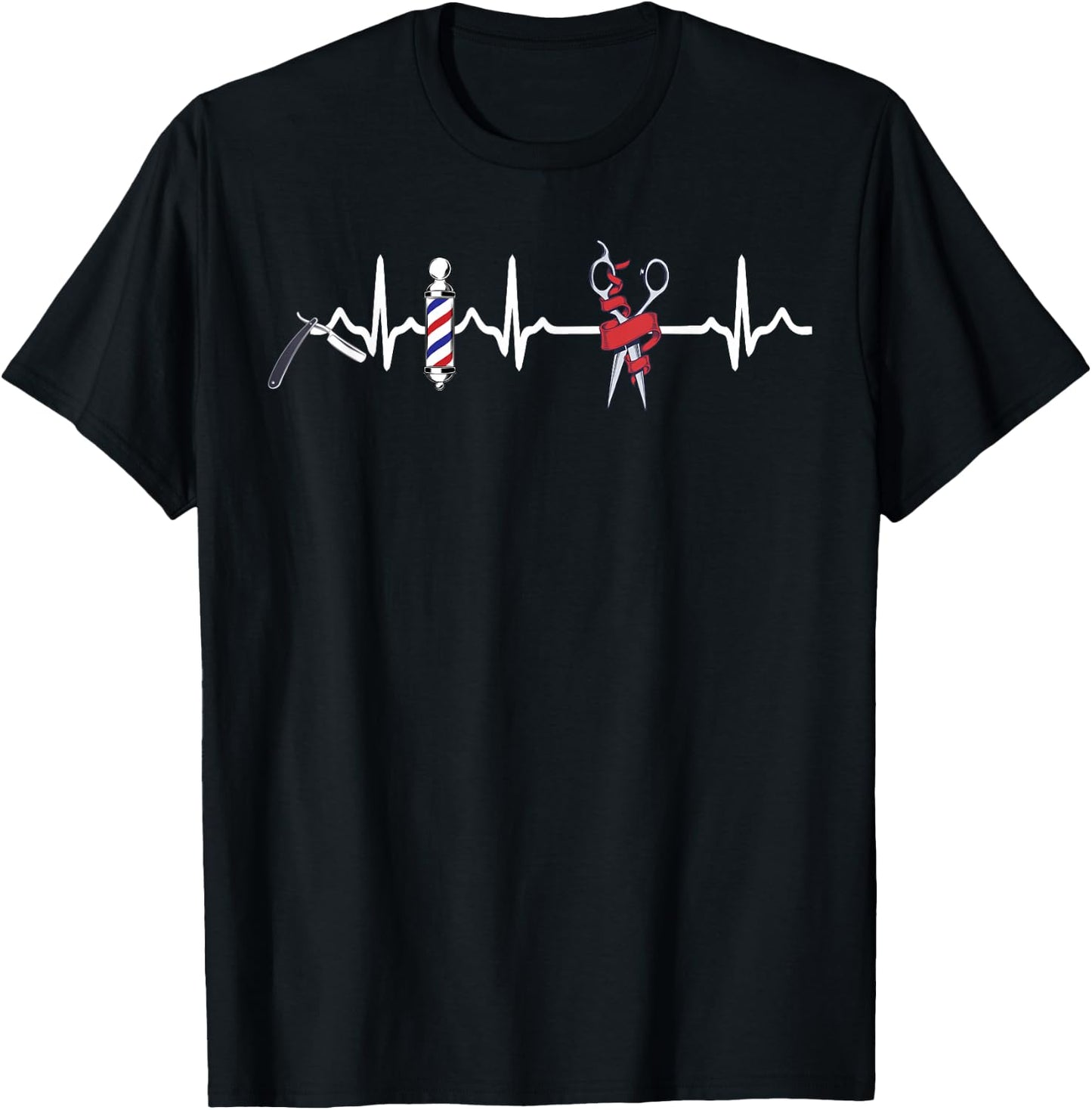 Barber Heartbeat Pole Funny Shirt Haircut Comb Blade Beard T-Shirt - T-Shirt | Black