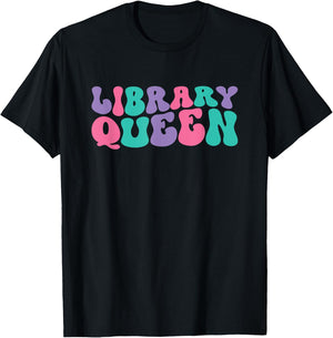 Library Queen Librarian Retro Vintage Wavy Groovy T-Shirt - T-Shirt | Black