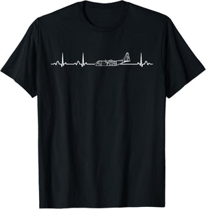 C-130 Hercules - airplane heartbeat shirt T-Shirt - T-Shirt | Black