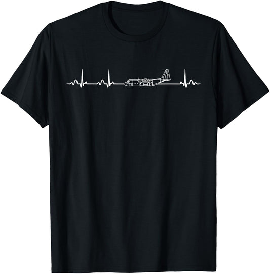 C-130 Hercules - airplane heartbeat shirt T-Shirt - T-Shirt | Black