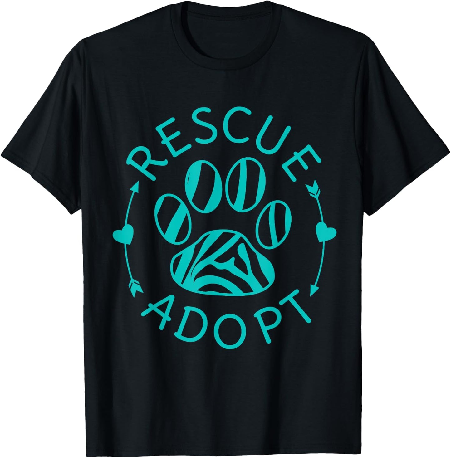 Rescue Adopt Animal Lover Love Cats Dogs Paw Print Gift T-Shirt - T-Shirt | Black