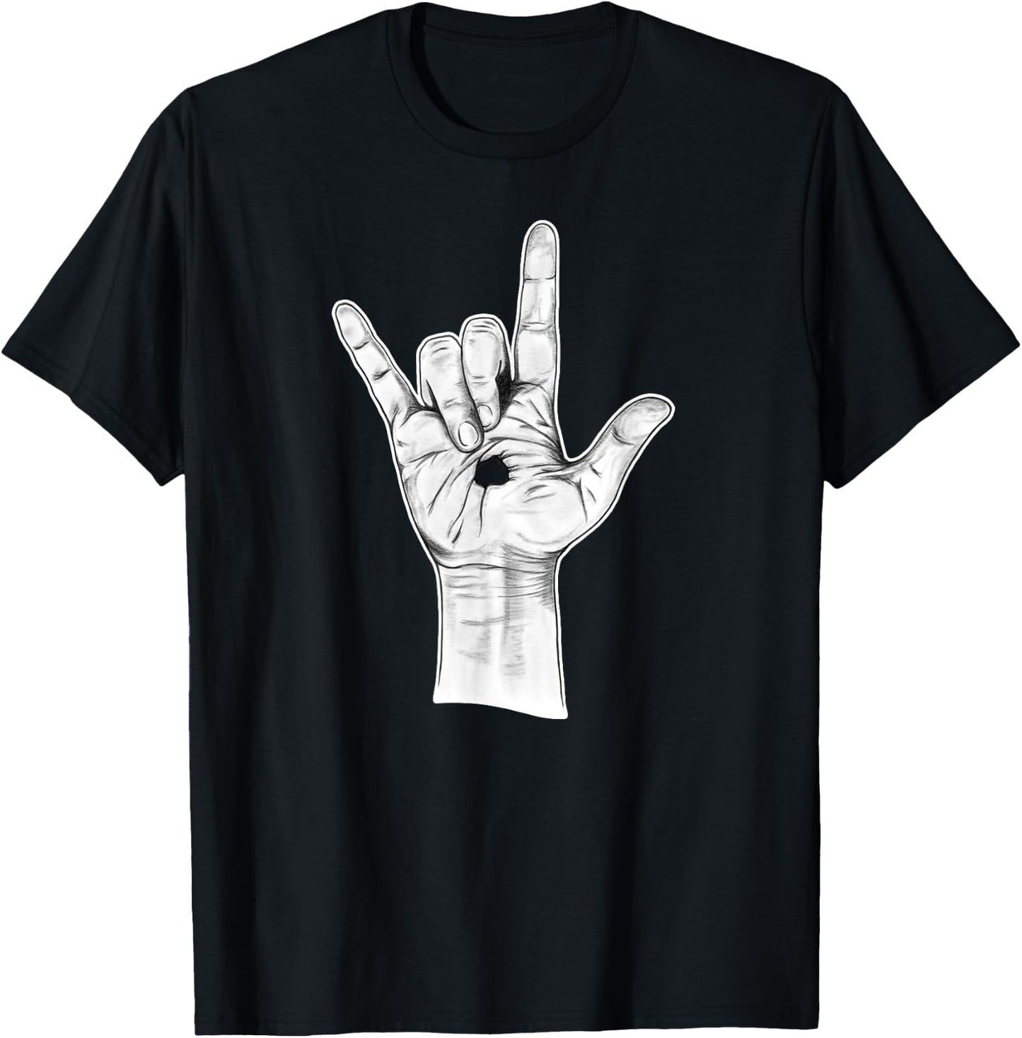 I Love You ASL Hand Sign - Hand Drawn Novelty Jesus T-Shirt - T-Shirt | Black