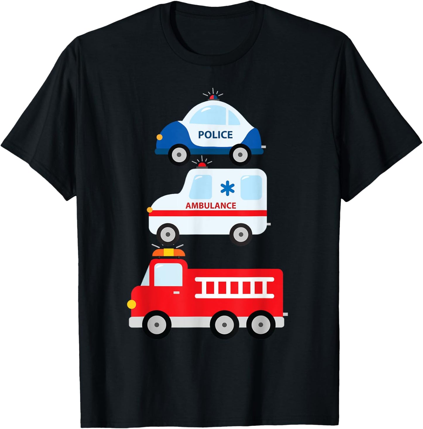 Emergency Vehicles Fire Truck Police Car Ambulance Cars T-Shirt - T-Shirt | Black