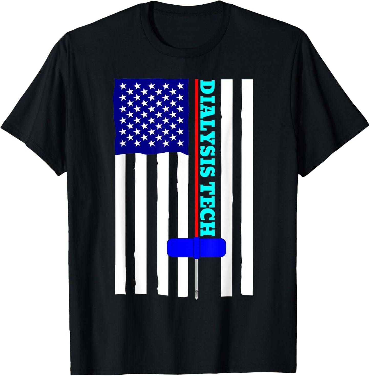 Dialysis Tech CCHT American Flag Needle Design T-Shirt - T-Shirt | Black