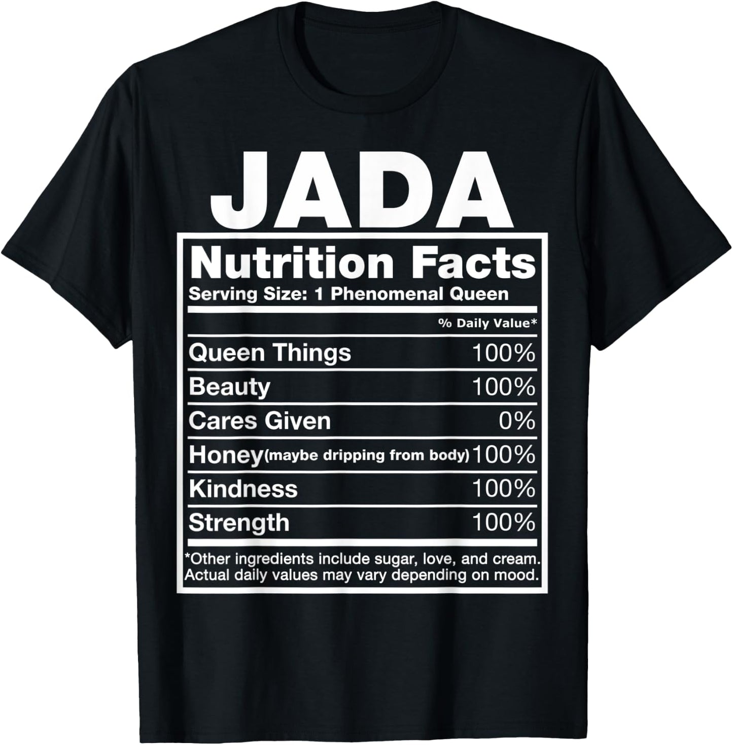 Jada Nutrition Facts Jada Name Birthday Shirt T-Shirt - T-Shirt | Black
