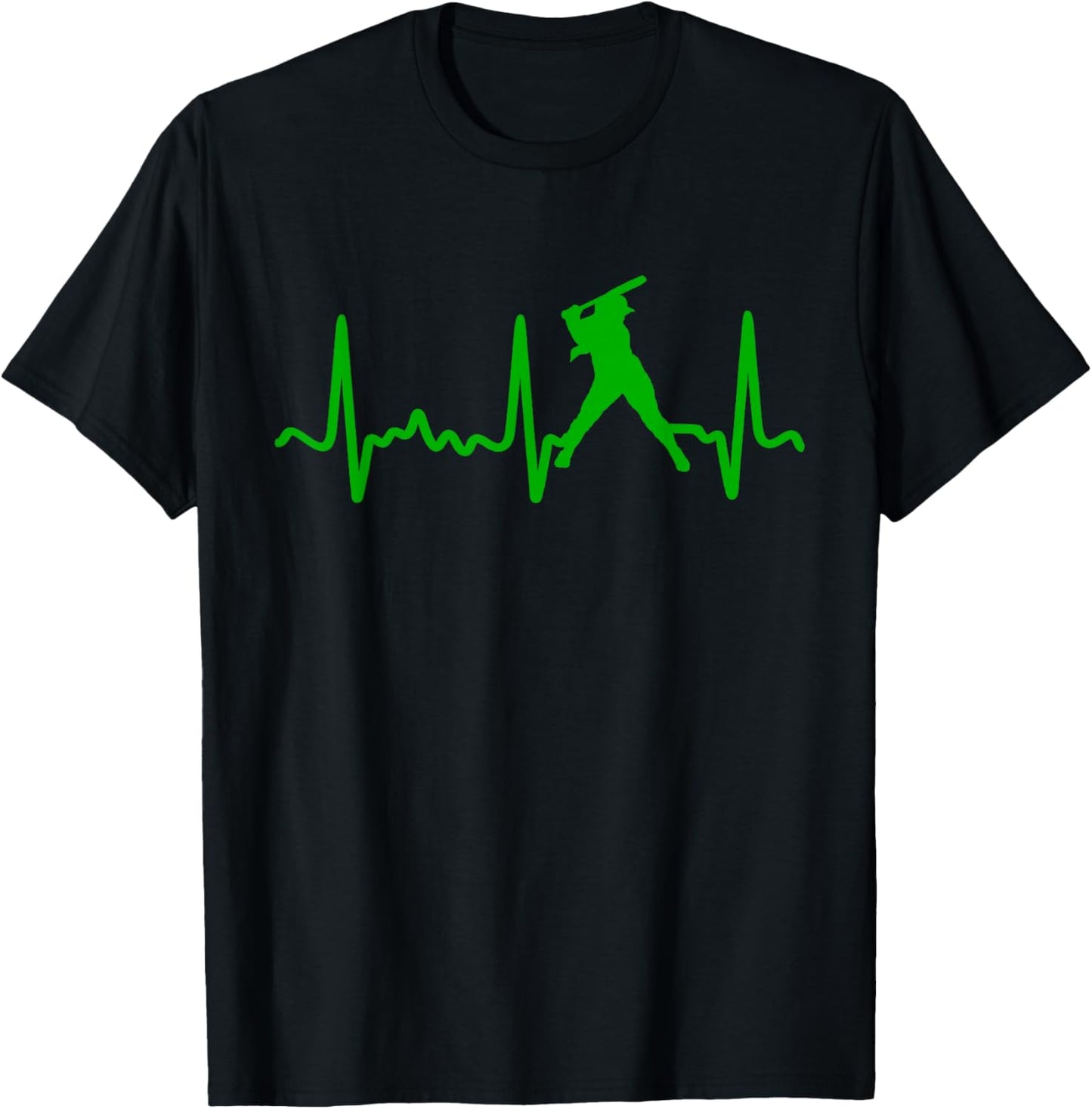 Green Softball Batter Heartbeat T-Shirt - T-Shirt | Black