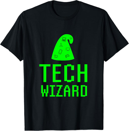 Tech Wizard Computer Geek Nerd Technology Support Saying Gag T-Shirt - T-Shirt | Black