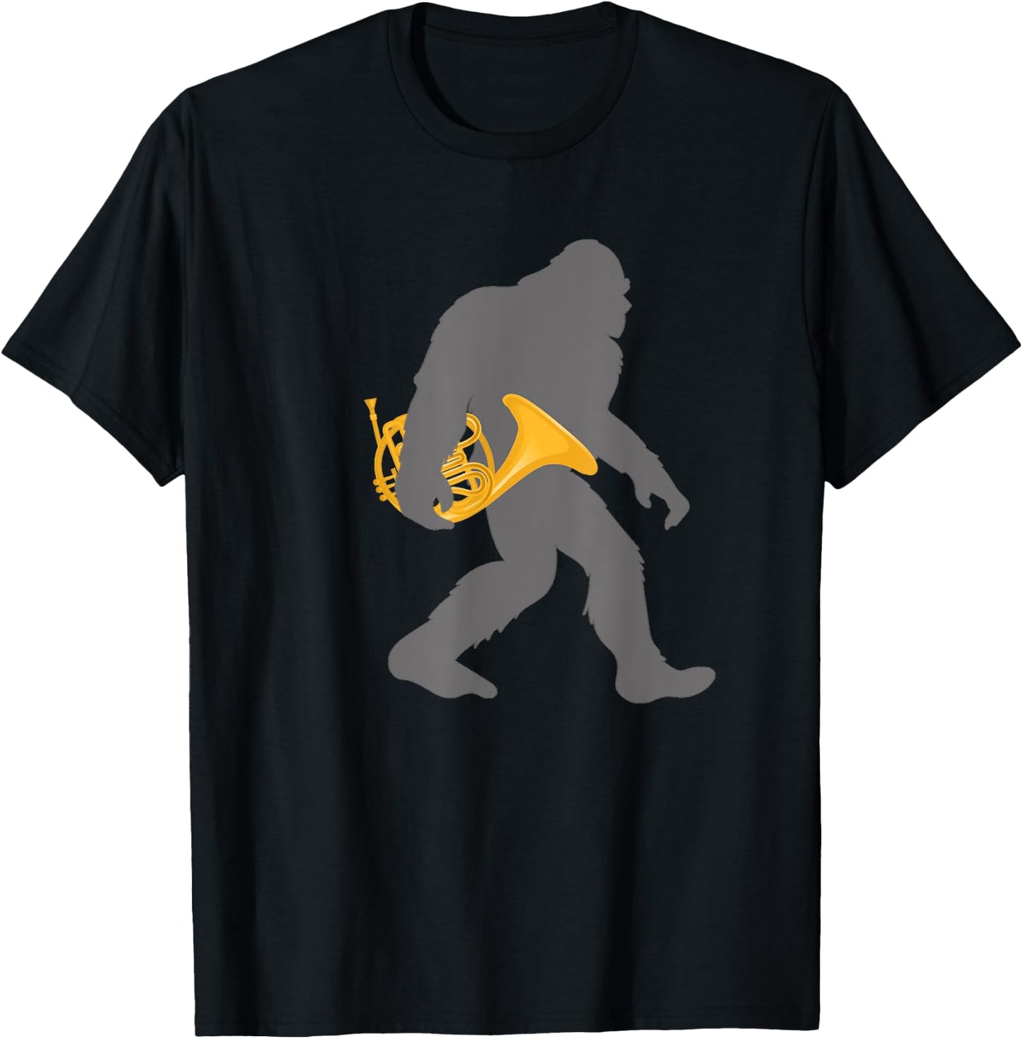 Funny Horn Player Bigfoot musician with French Horn T-Shirt - T-Shirt | Black