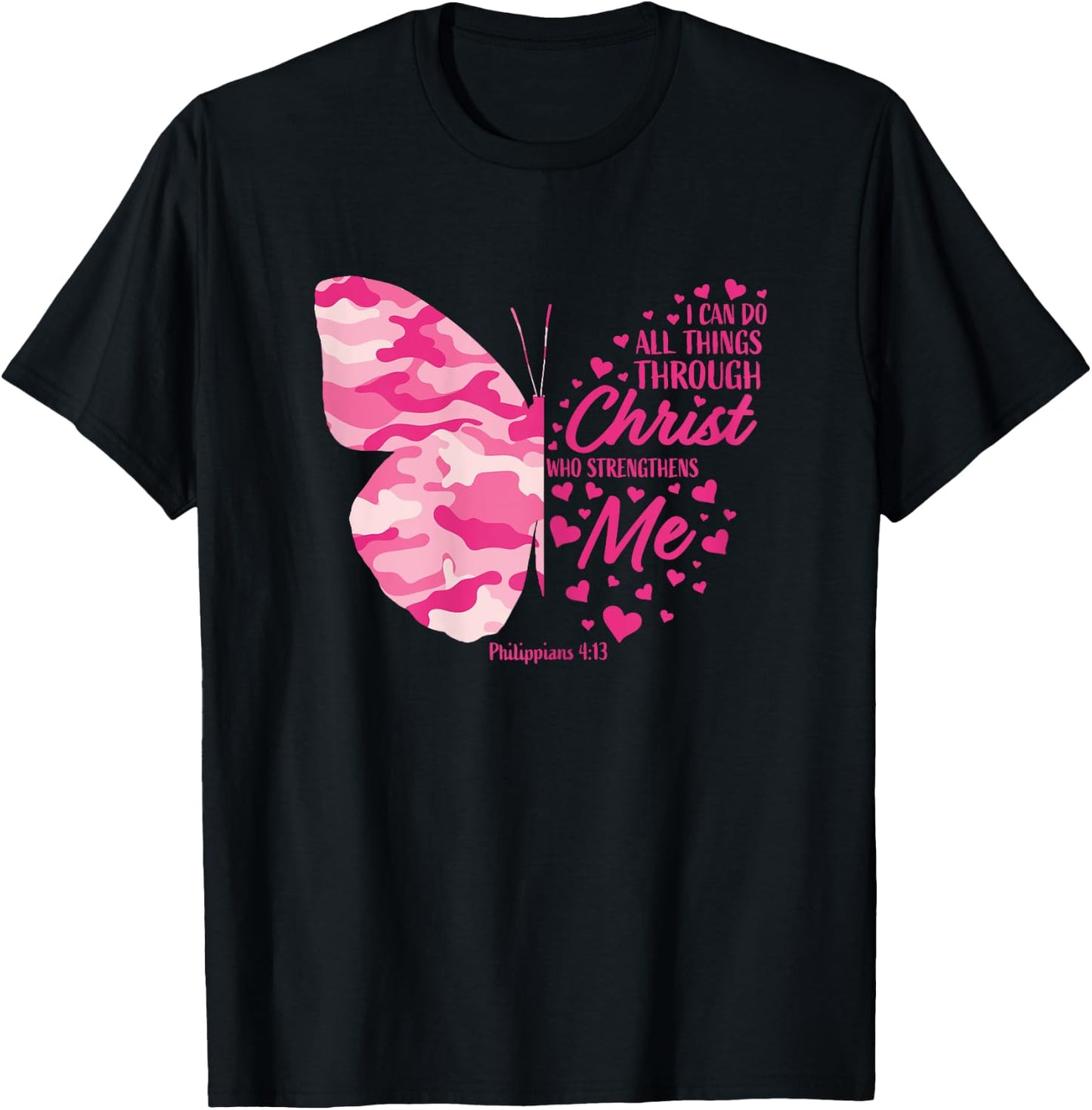 Cute Pink Camo Gifts Women Girls Christian Butterfly Graphic T-Shirt - T-Shirt | Black