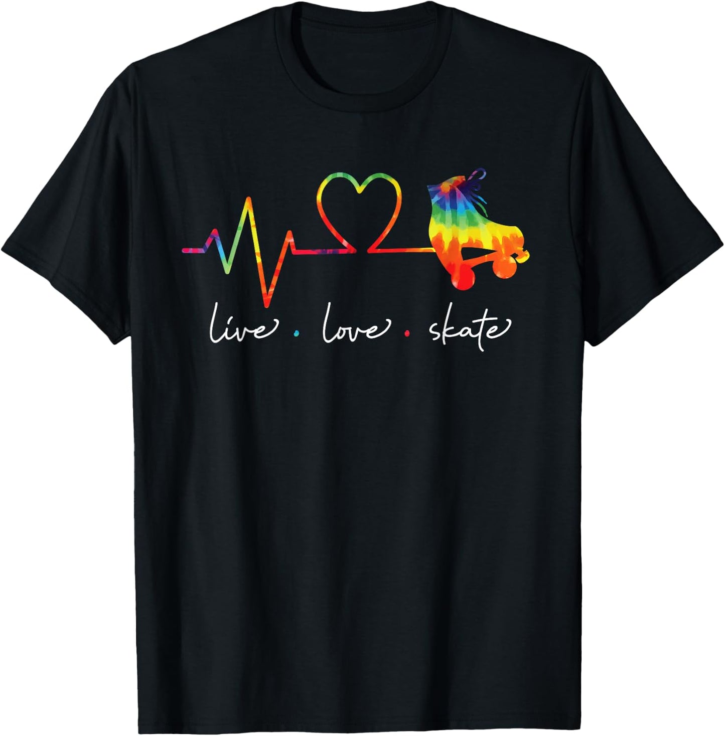 Cool Roller Skating Skate Girl Heartbeat Heart Tie Dye T-Shirt - T-Shirt | Black