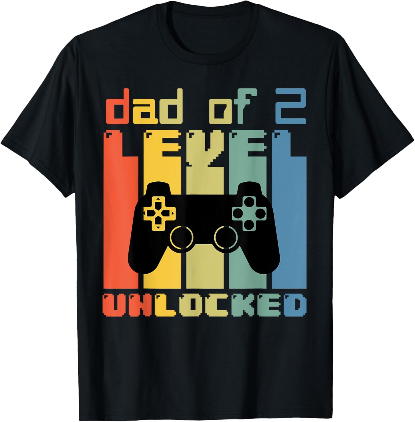 Daddy Again Leveled Up To Dad of 2 Dad Level Unlocked Gamer T-Shirt - T-Shirt | Black