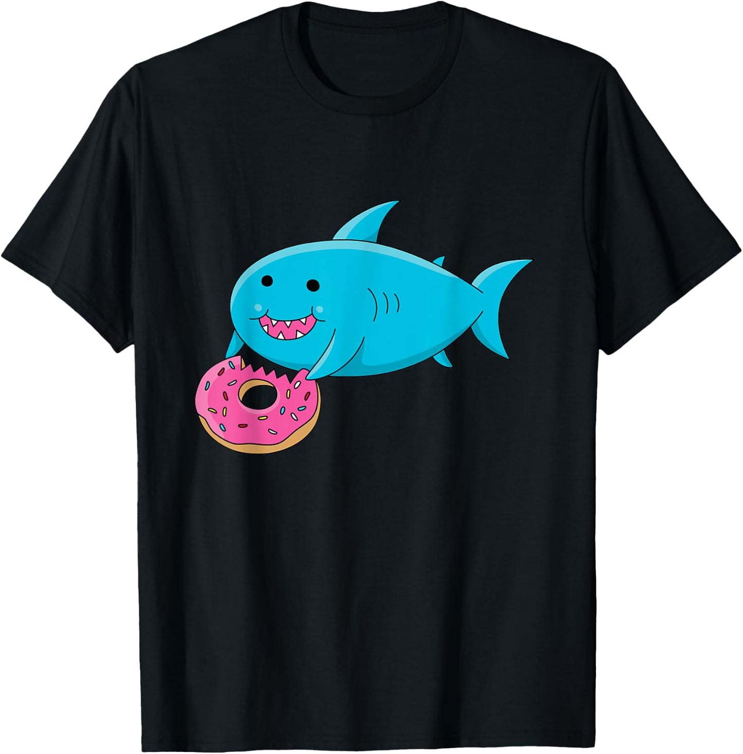 Cute Fat Shark Eating a Donut T shirt T-Shirt - T-Shirt | Black