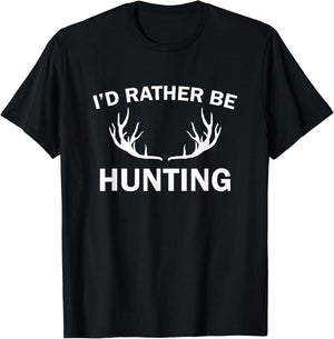 I'd Rather Be Hunting - Black - Men's - Short Sleeve - Small - Classic Fit - Crew Collar - Modern - Hunting T-Shirt - T-Shirt | Black