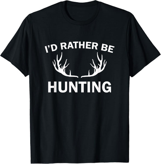 I'd Rather Be Hunting - Black - Men's - Short Sleeve - Small - Classic Fit - Crew Collar - Modern - Hunting T-Shirt - T-Shirt | Black