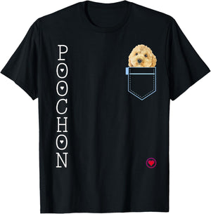 Poochon in pocket Puppy Dog Lover Cute Poodle cross gift Men Women Kids T-Shirt - T-Shirt | Black