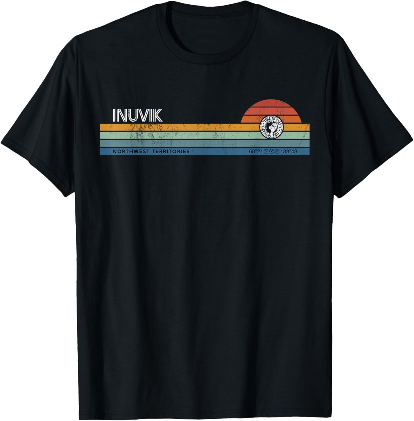 Inuvik Northwest Territories Canada Retro Sunset Rainbow T-Shirt - T-Shirt | Black