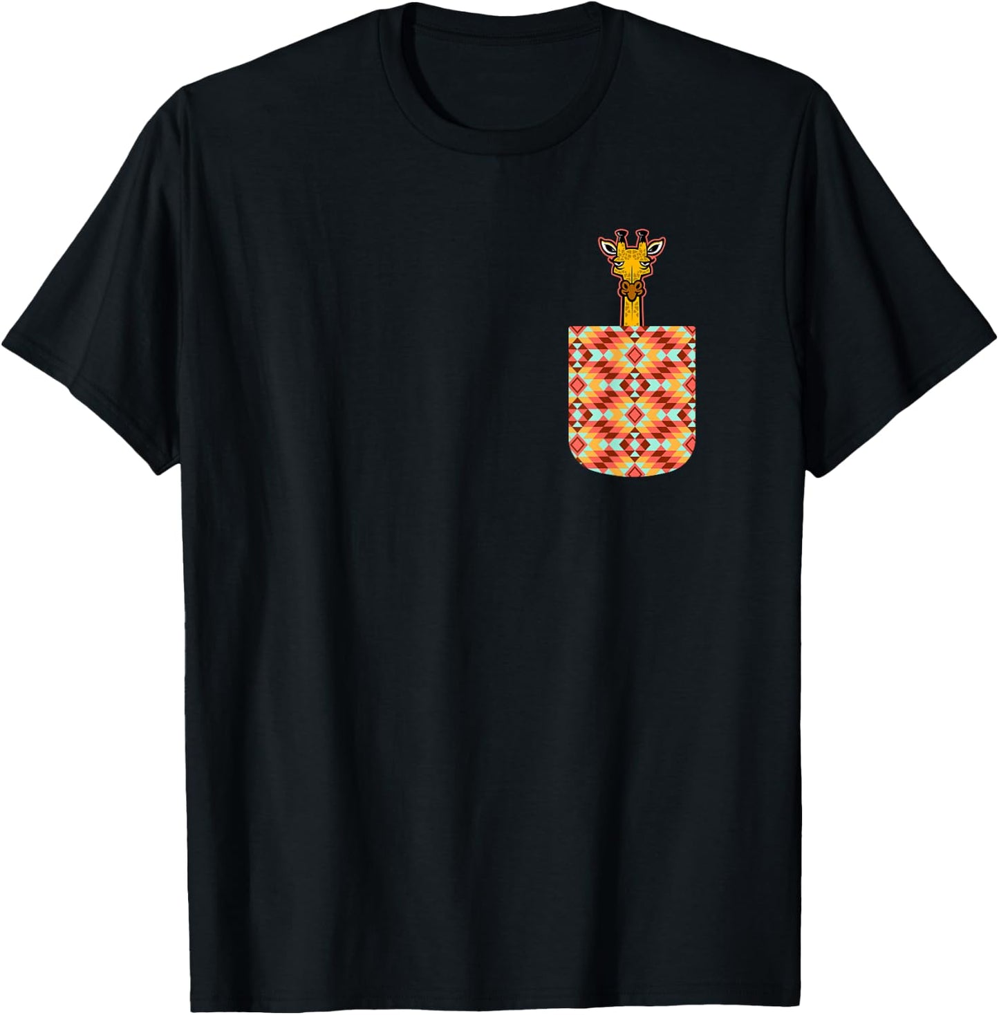 Giraffe Fake Pocket Print Giraffe Lover Zoo Animal Wildlife T-Shirt - T-Shirt | Black