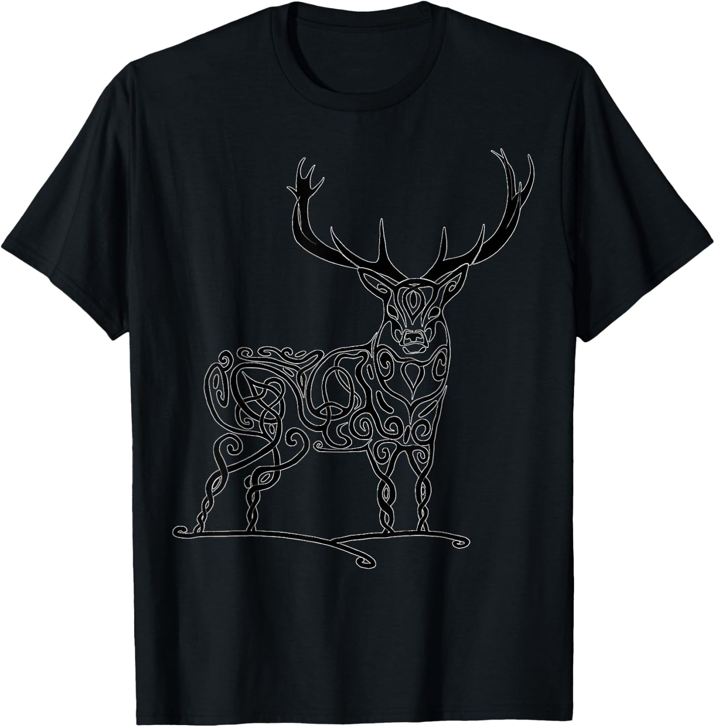 Majestic Tribal Celtic Deer T-Shirt - T-Shirt | Black