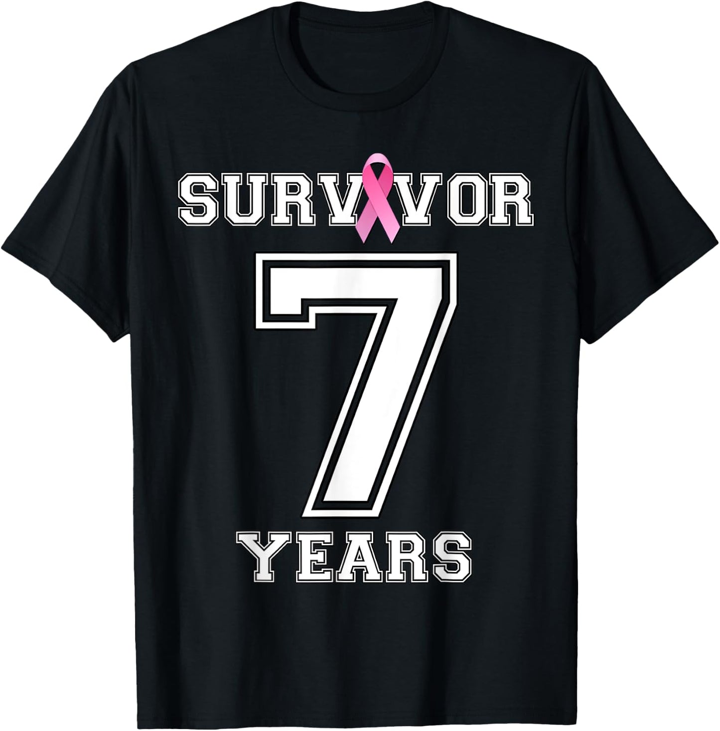 7 Years Breast Cancer Survivor Gifts Pink Ribbon T-Shirt - T-Shirt | Black