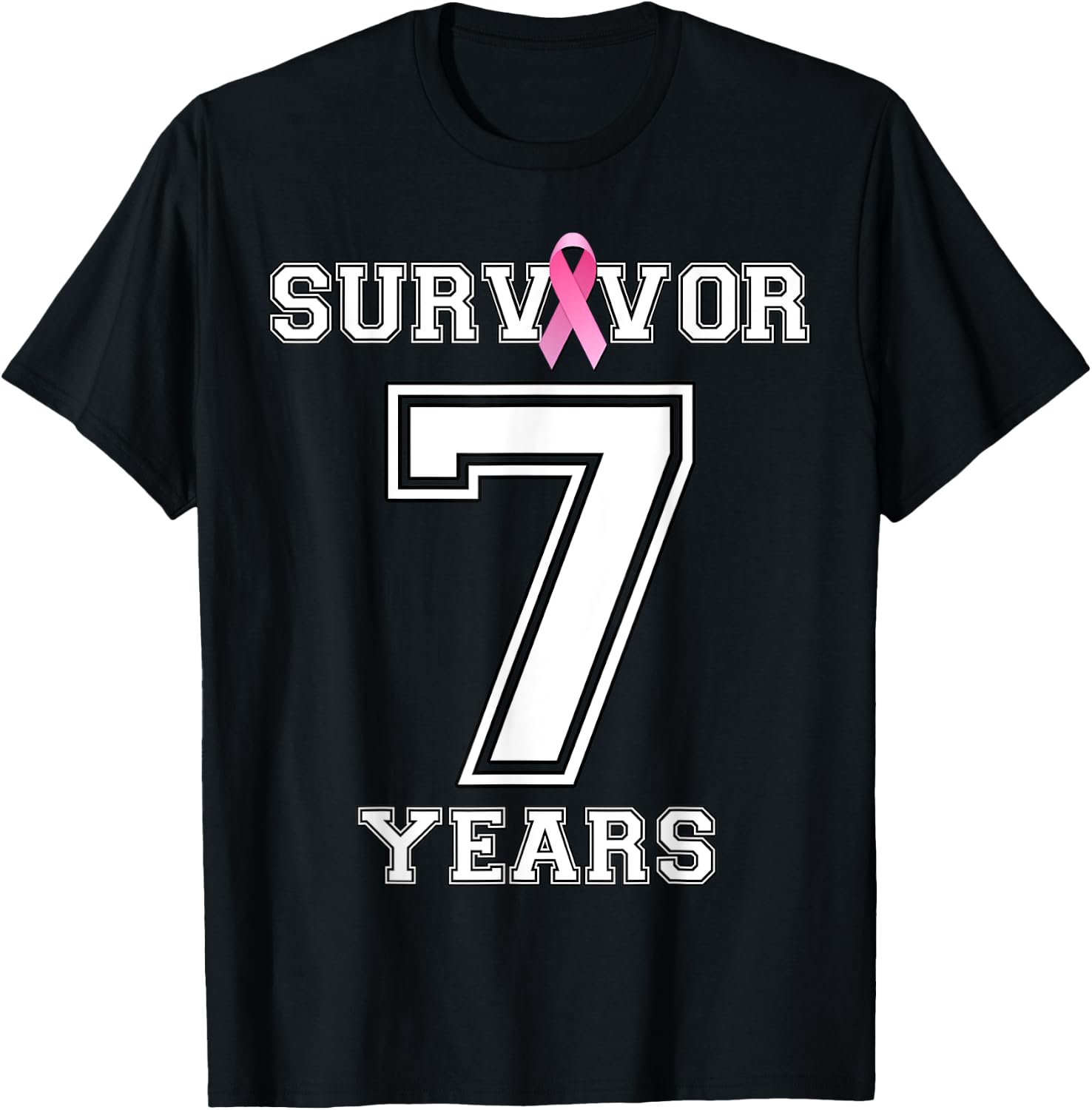 7 Years Breast Cancer Survivor Gifts Pink Ribbon T-Shirt - T-Shirt | Black