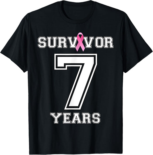 7 Years Breast Cancer Survivor Gifts Pink Ribbon T-Shirt - T-Shirt | Black