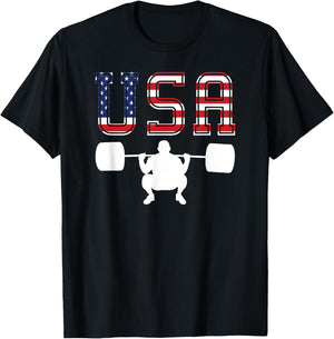 American Flag USA Weightlifting Sport Gift T-Shirt - T-Shirt | Black