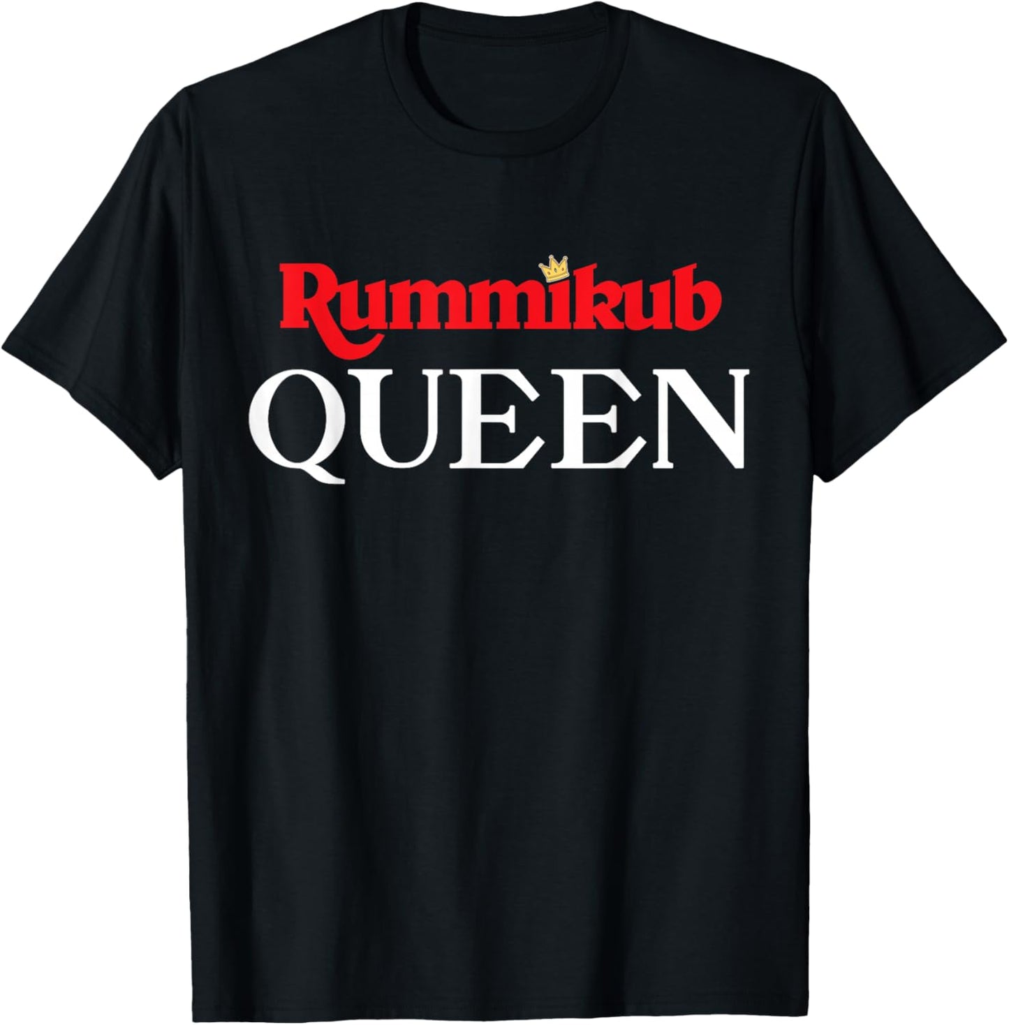 Rummikub Queen Logo With Royal Crown Noble White Ink T-Shirt - T-Shirt | Black