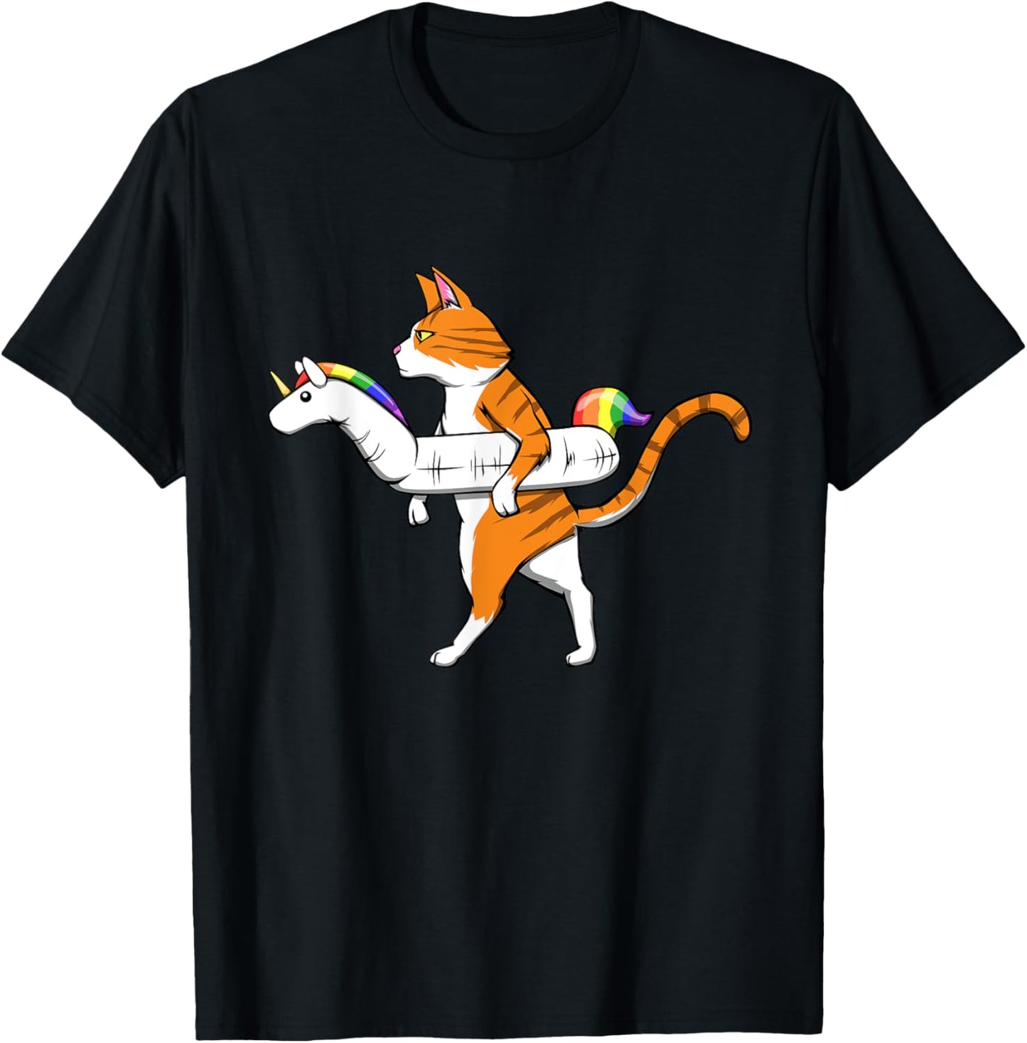Funny Cat with Unicorn Swimming Ring Pool Cats T-Shirt - T-Shirt | Black