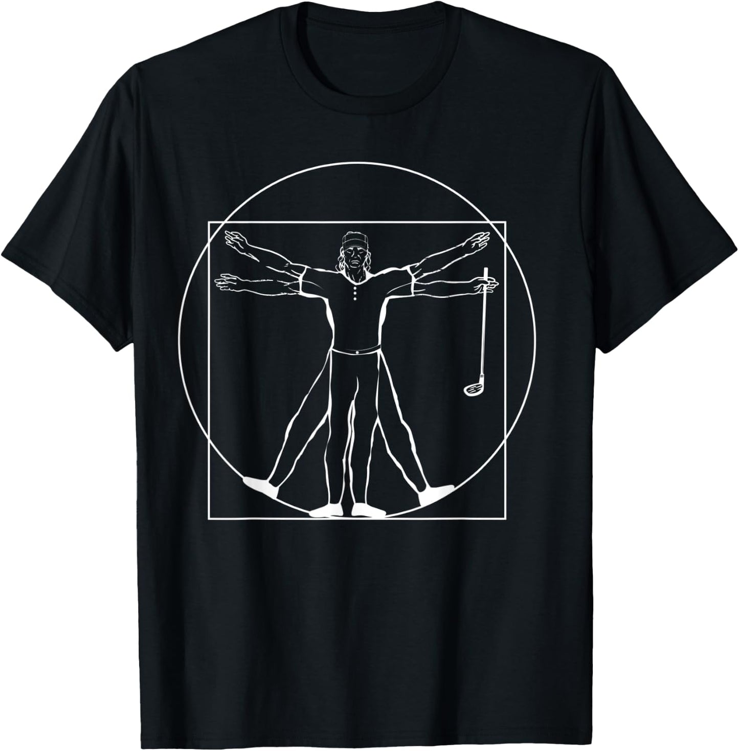 Golf Player - Da Vinci Vitruvian Man Golfing T-Shirt - T-Shirt | Black