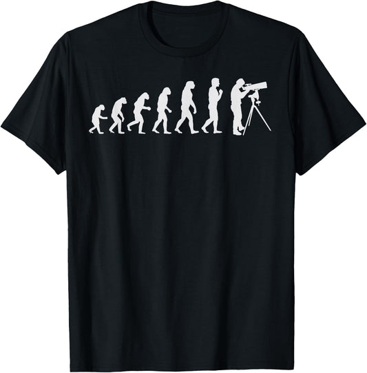 Telescope Watching Evolution Funny Astronomy Gift Men Women T-Shirt - T-Shirt | Black