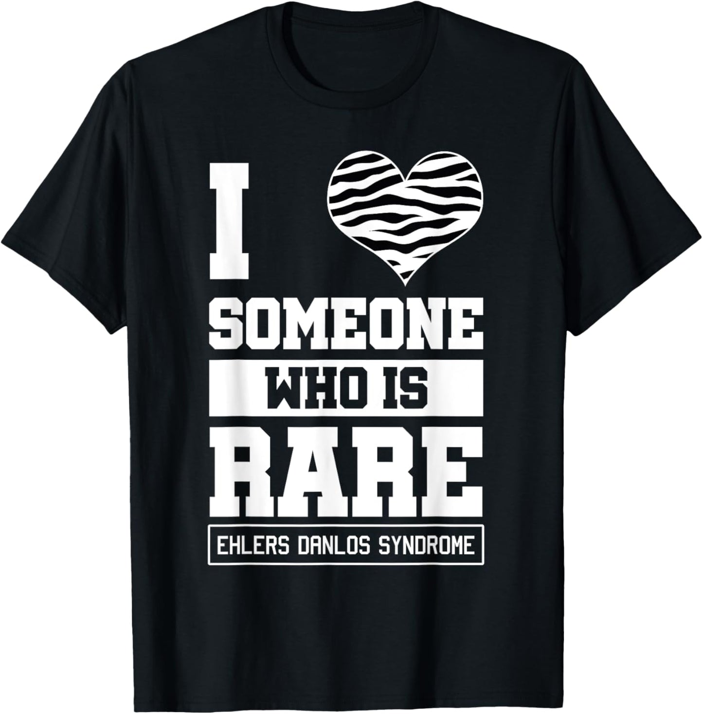 Ehlers Danlos Syndrome Black and White Awareness Ribbon Love T-Shirt - T-Shirt | Black