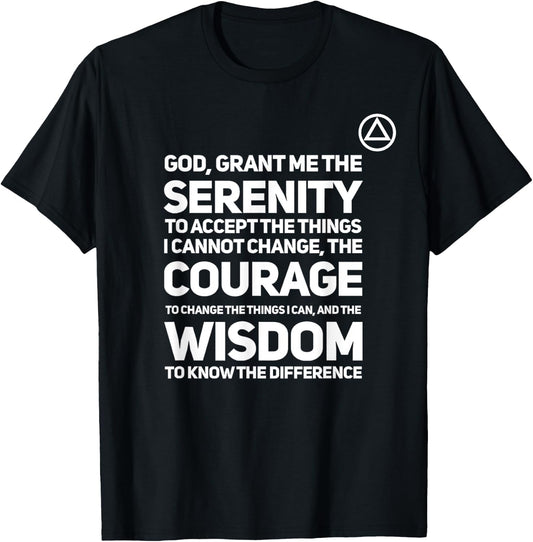 Serenity Prayer with Aa Logo Alcoholics Anonymous T-Shirt - T-Shirt | Black