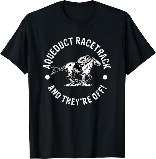 Aqueduct Racetrack Horse Racing Racer Equestrian NY Derby T-Shirt - T-Shirt | Black