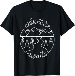 Happy Camper Adventure Awaits Summer Vacation Gift T-Shirt - T-Shirt | Black