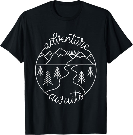 Happy Camper Adventure Awaits Summer Vacation Gift T-Shirt - T-Shirt | Black