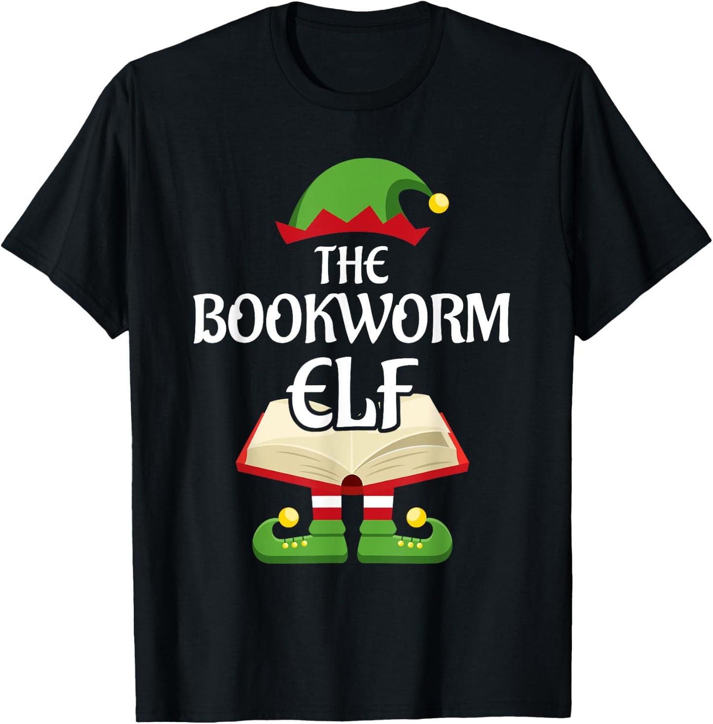 Bookworm Elf Family Matching Group Christmas Reading T-Shirt - T-Shirt | Black