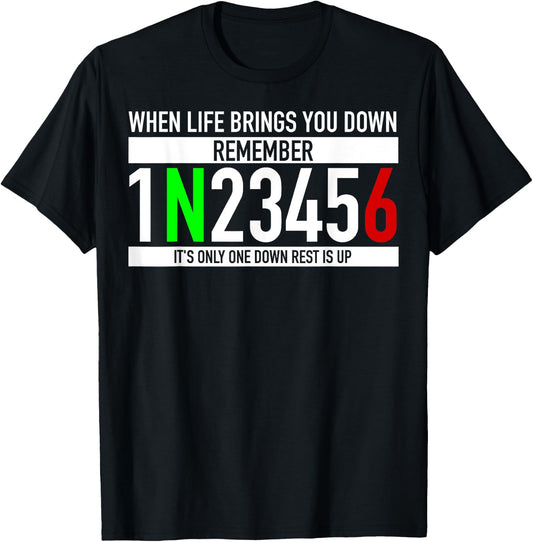 1N23456 Motorcycle Gear Shift Motorcyclist T-Shirt - T-Shirt | Black