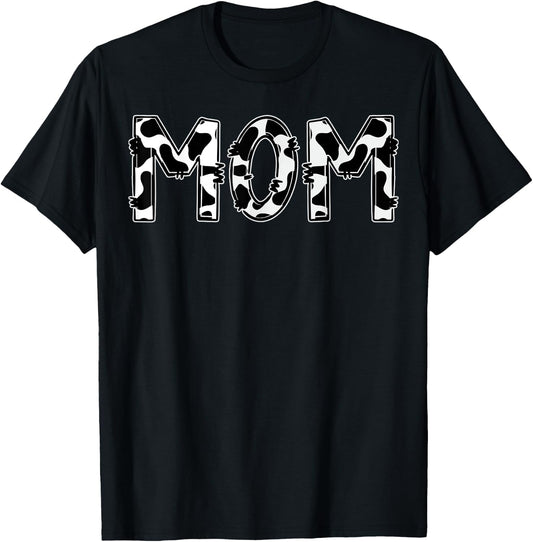 Mom Cow Print Aesthetic Farm Animal Pattern Farmer Cowgirl T-Shirt - T-Shirt | Black