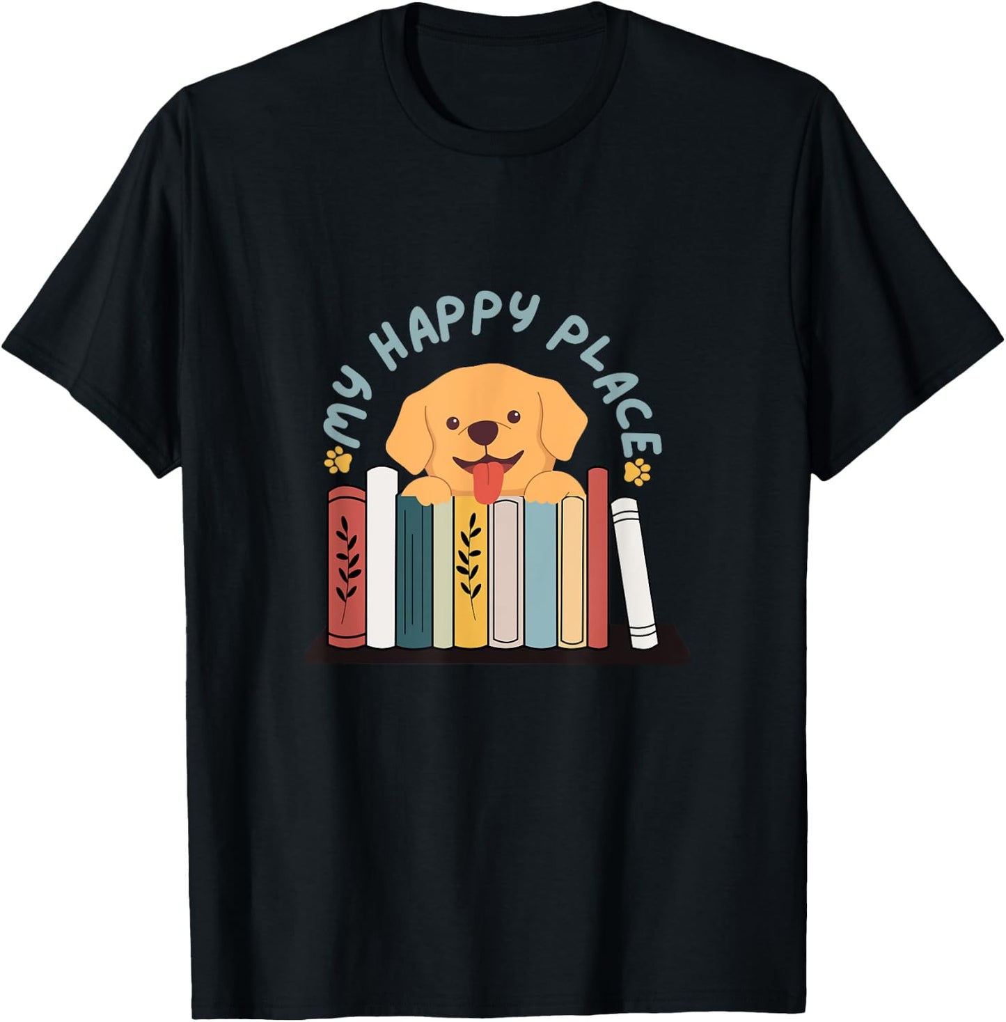 Dog Lover Bookworm, Read & Bark, Books & Dog My Happy Place Women Girls Kids T-Shirt - T-Shirt | Black