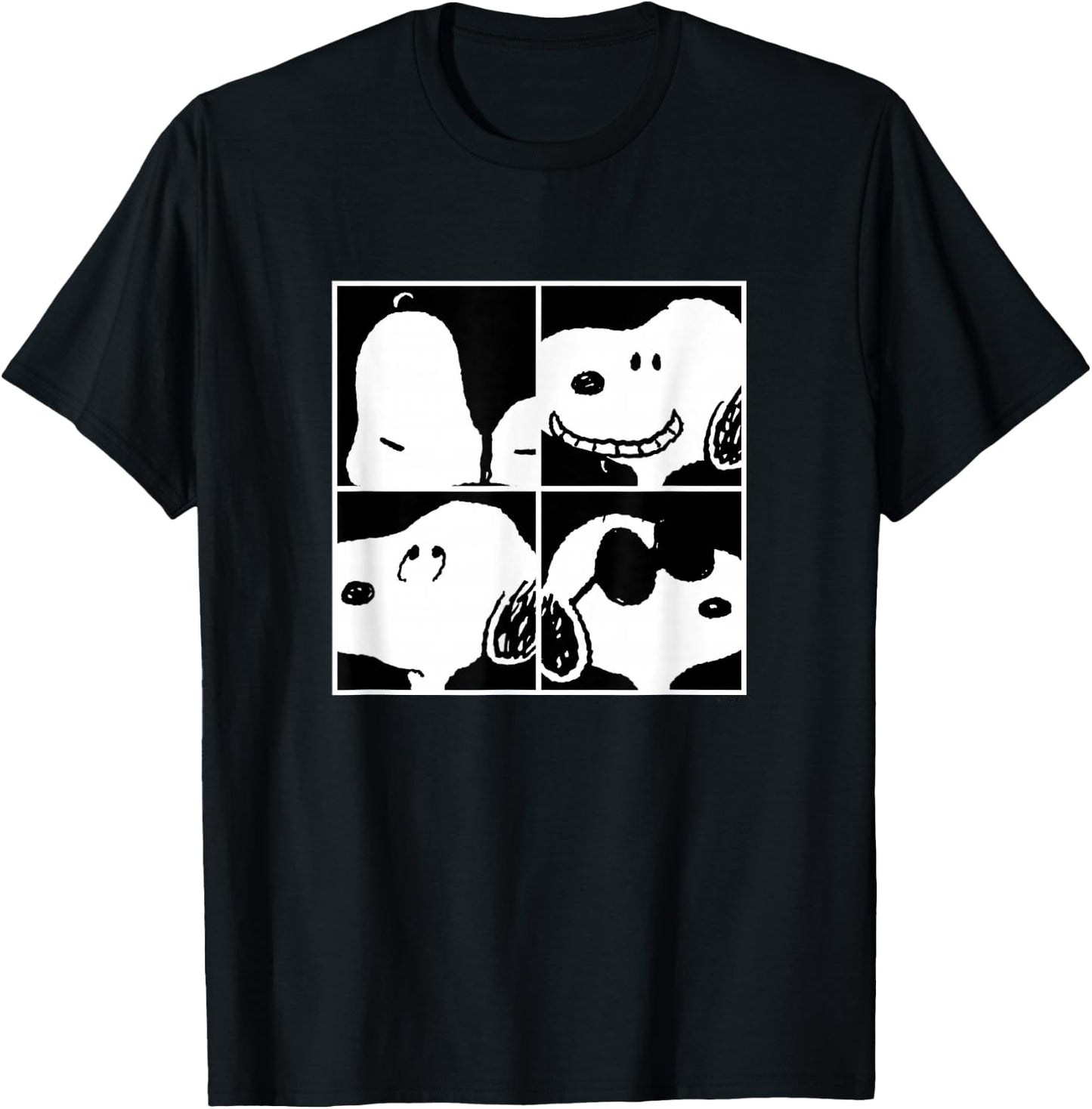 Peanuts - Snoopy Faces Square Grid T-Shirt - T-Shirt | Black